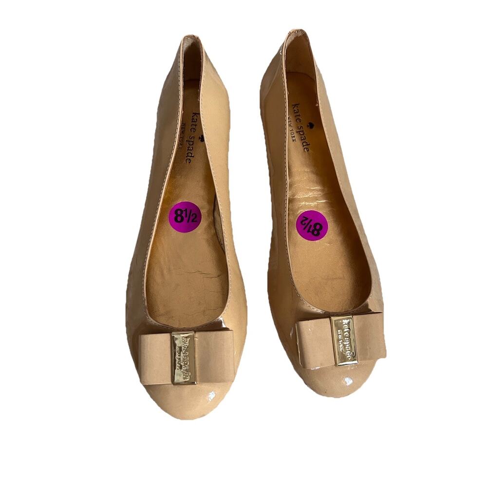 Kate‎ Spade Nude Ballet Flats Bow Gold Hardware | 8.5